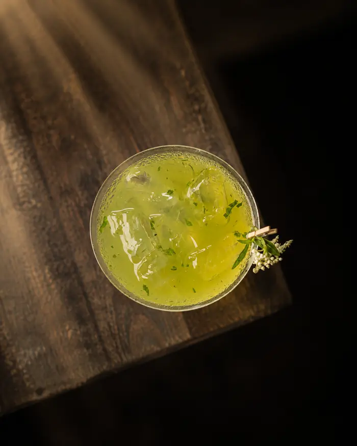A basil cocktail on a wooden board, Shaffa GastroBazar, Balangan, Bukit