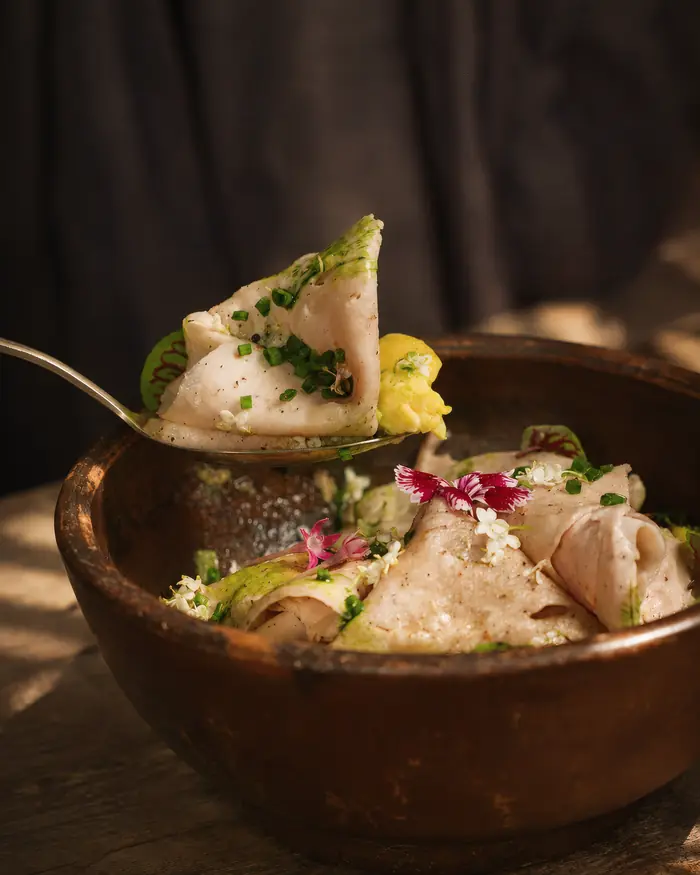 A bowl of greens and thin slices, Shaffa GastroBazar, Balangan, Bukit