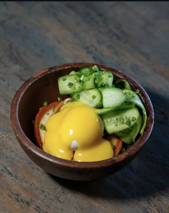 A bowl with egg yolk, cucumber and herbs, Shaffa GastroBazar, Balangan, Bukit