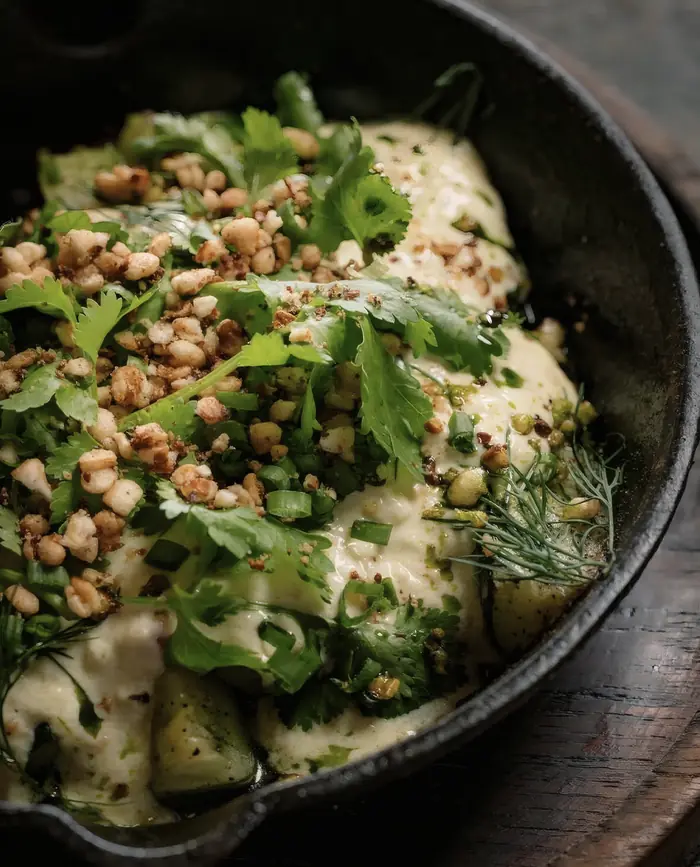 A pan of greens, chickpeas and cream cheese, Shaffa GastroBazar, Balangan, Bukit