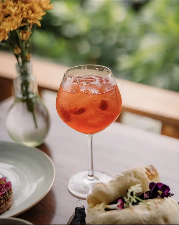 An Aperol spritz on the terrace rail, Shaffa GastroBazar, Balangan, Bukit