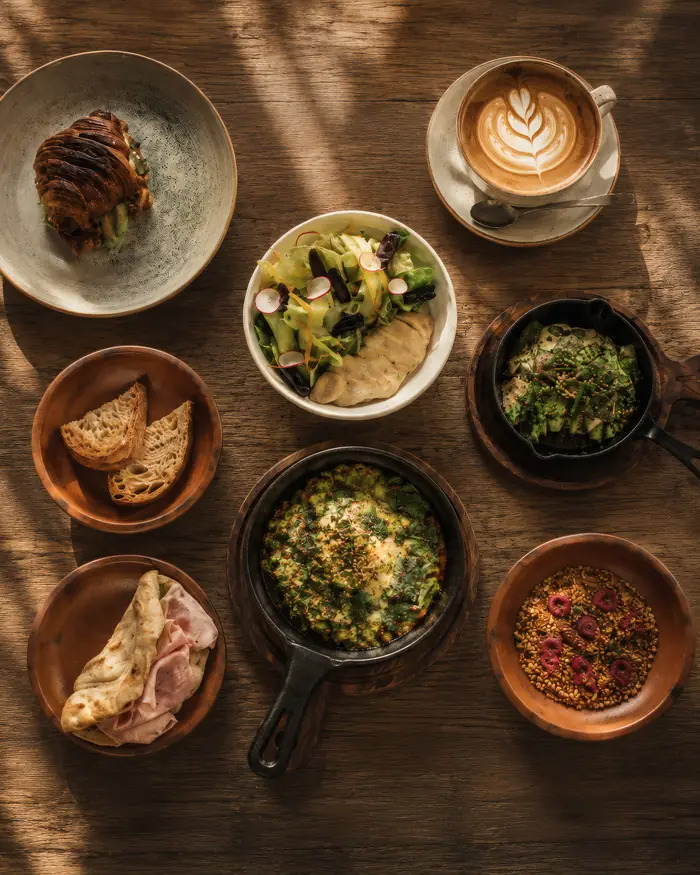 Breakfast for a table: several bowls and coffee, Shaffa GastroBazar, Balangan, Bukit