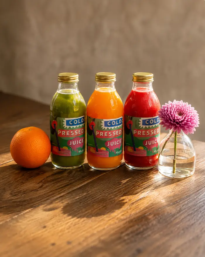 Cold pressed juices in their own bottles, Shaffa GastroBazar, Balangan, Bukit