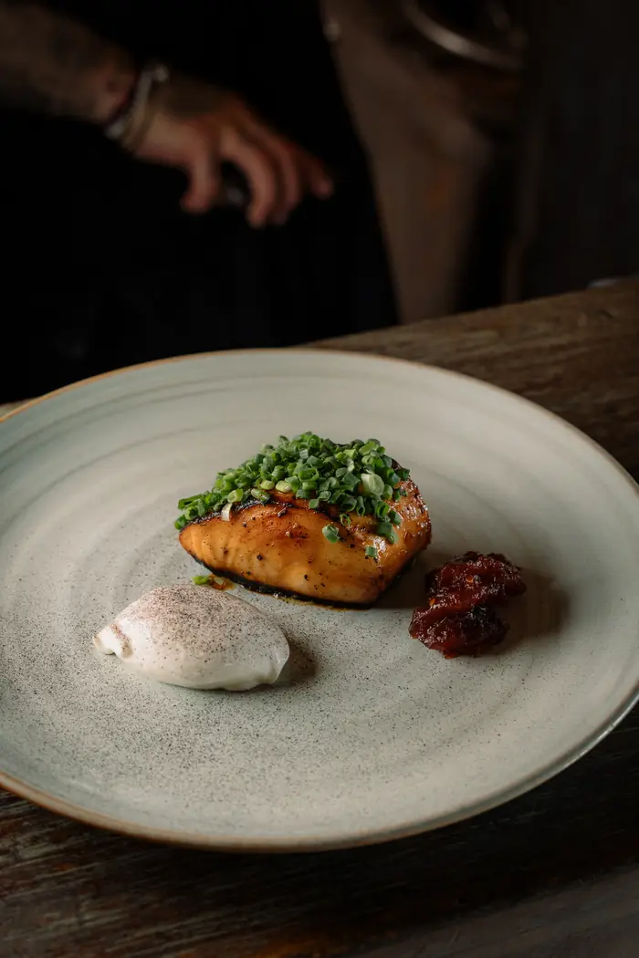 Fish plated with sauce and jam, Shaffa GastroBazar, Balangan, Bukit