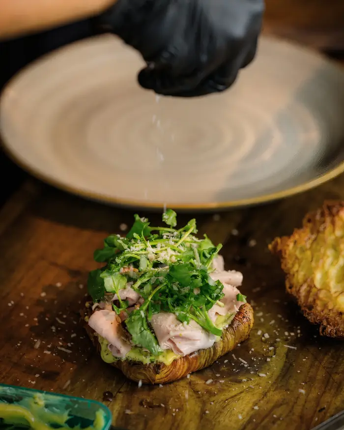 Toast with herbs, plated in the kitchen, Shaffa GastroBazar, Balangan, Bukit