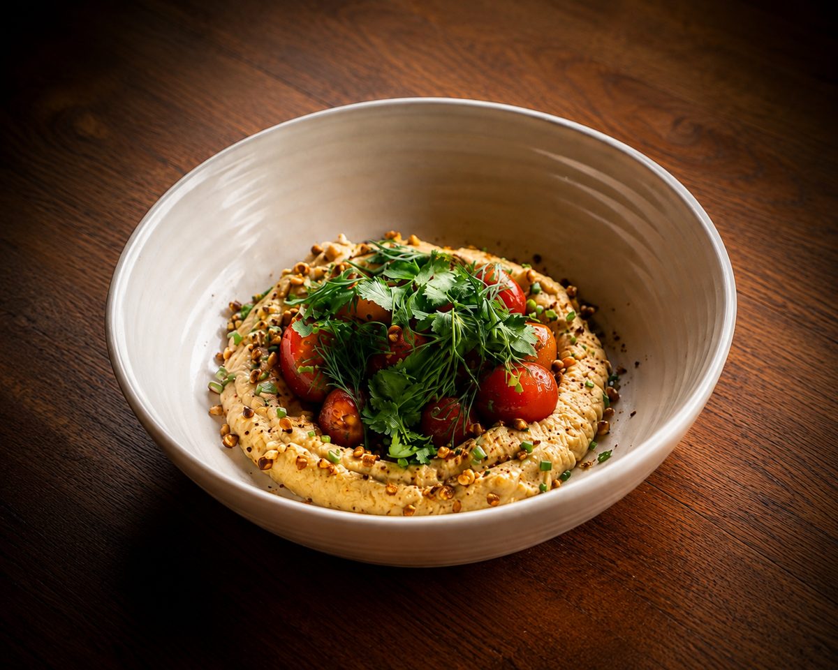 Hummus with tomato at Shaffa GastroBazar, Uluwatu